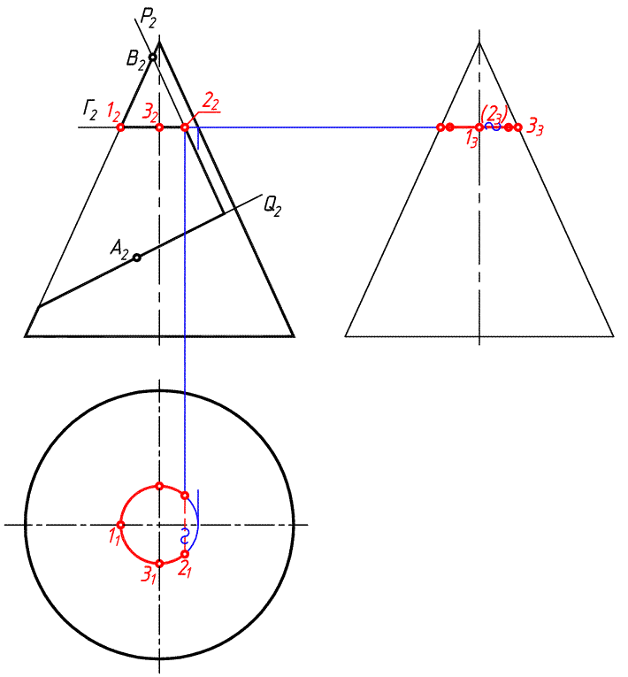 На рисунке конус по окружности пересекает плоскость