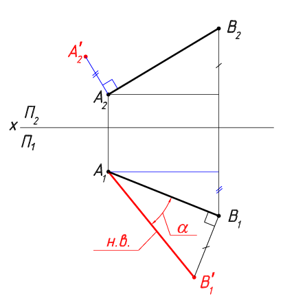 Точка а является невидимой относительно п2 на чертеже