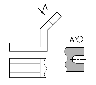 Обозначение повернутого дополнительного вида на рисунке